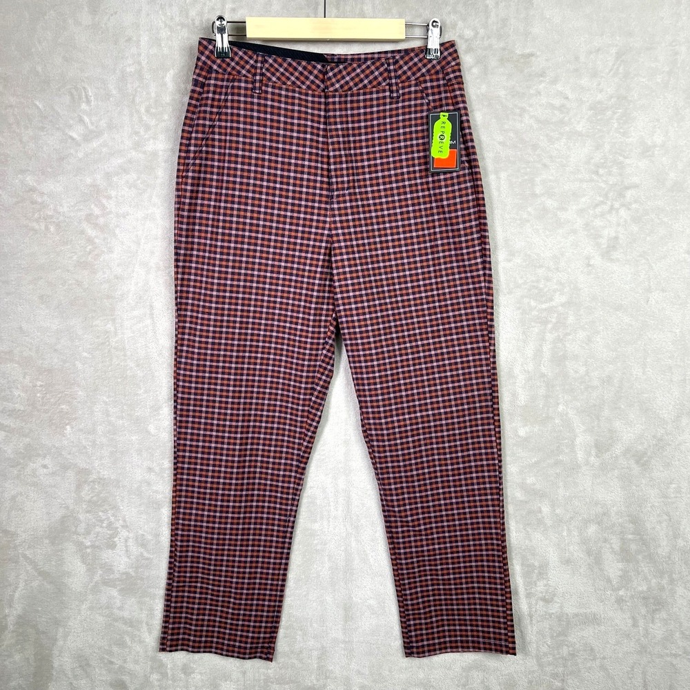 Volcom Frochickie High Rise Ankle Pants Women 27 Plaid Stretch Check‎ Casual NWT